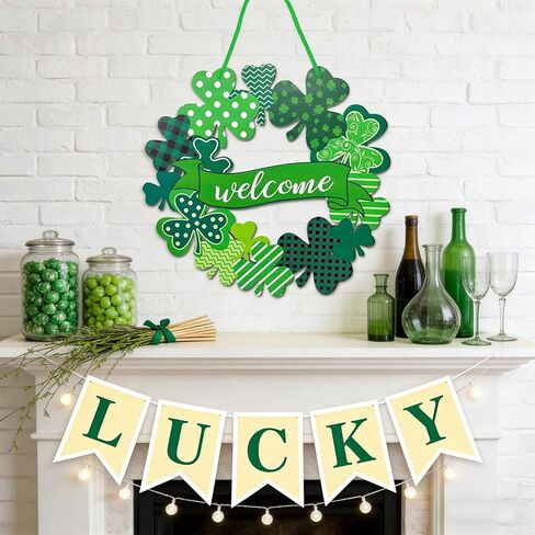 عيد القديس باتريك الديكور الخشبي شامروك الباب إكليل للباب الأمامي علامة الجدار علامات شامروك البرسيم الربيع ديكور الأيرلندية علامة ترحيب معلقة لعيد القديس باتريك ديكور المنزل الطرف in Kuwait