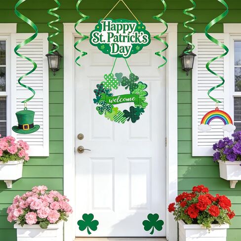 عيد القديس باتريك الديكور الخشبي شامروك الباب إكليل للباب الأمامي علامة الجدار علامات شامروك البرسيم الربيع ديكور الأيرلندية علامة ترحيب معلقة لعيد القديس باتريك ديكور المنزل الطرف in Kuwait
