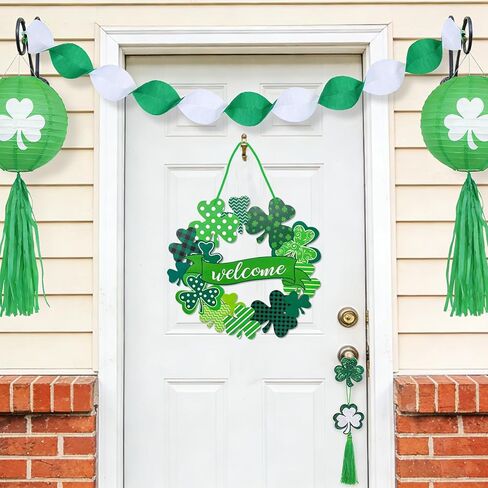 عيد القديس باتريك الديكور الخشبي شامروك الباب إكليل للباب الأمامي علامة الجدار علامات شامروك البرسيم الربيع ديكور الأيرلندية علامة ترحيب معلقة لعيد القديس باتريك ديكور المنزل الطرف in Kuwait