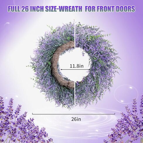 26 "إكليل الخزامى للباب الأمامي، إكليل ربيع الخزامى الاصطناعي الكبير، إكليل باب الأزهار الأرجواني للمزرعة لشرفة جدار الباب الأمامي، ديكور إكليل الربيع الصيفي in Kuwait