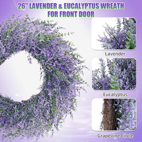 26 "إكليل الخزامى للباب الأمامي، إكليل ربيع الخزامى الاصطناعي الكبير، إكليل باب الأزهار الأرجواني للمزرعة لشرفة جدار الباب الأمامي، ديكور إكليل الربيع الصيفي in Kuwait