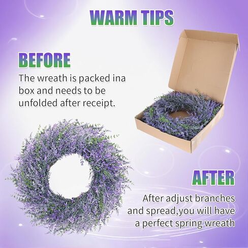 26 "إكليل الخزامى للباب الأمامي، إكليل ربيع الخزامى الاصطناعي الكبير، إكليل باب الأزهار الأرجواني للمزرعة لشرفة جدار الباب الأمامي، ديكور إكليل الربيع الصيفي in Kuwait