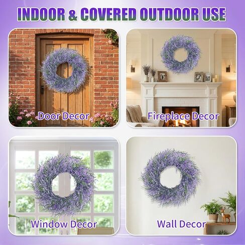 26 "إكليل الخزامى للباب الأمامي، إكليل ربيع الخزامى الاصطناعي الكبير، إكليل باب الأزهار الأرجواني للمزرعة لشرفة جدار الباب الأمامي، ديكور إكليل الربيع الصيفي in Kuwait