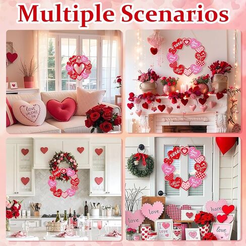 Wooden Valentines Day Door Wreath for Front Door Sign Glitter Heart Wall Signs Valentine Decoration, Sign Welcome Hanging Crafts for Home Farmhouse Wall Decor Party Outdoor Indoor Supply Heart in Saudi Arabia