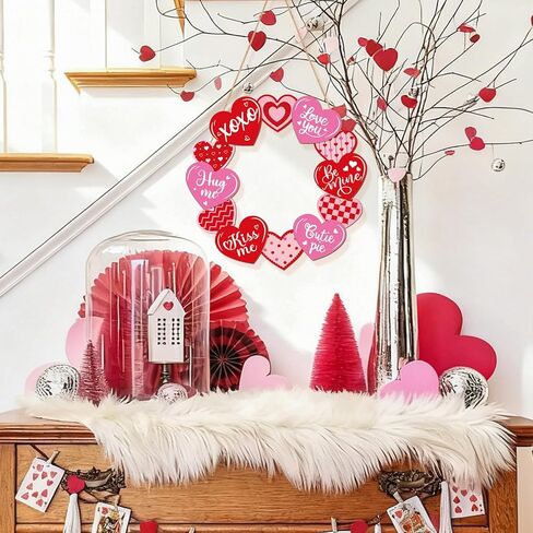 Wooden Valentines Day Door Wreath for Front Door Sign Glitter Heart Wall Signs Valentine Decoration, Sign Welcome Hanging Crafts for Home Farmhouse Wall Decor Party Outdoor Indoor Supply Heart in Saudi Arabia