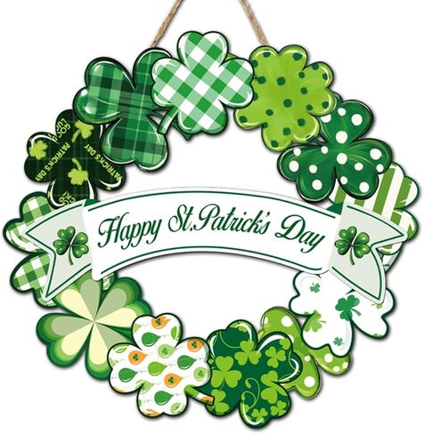 St. Patrick's Day Decoration Shamrock Door Wreath, Wooden St Patricks Day Hanging Decor for Front Door, Irish Spring Clover Wall Signs for Home Decor Party Outdoor Indoor Supply in Saudi Arabia