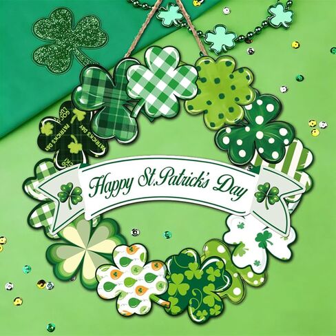 St. Patrick's Day Decoration Shamrock Door Wreath, Wooden St Patricks Day Hanging Decor for Front Door, Irish Spring Clover Wall Signs for Home Decor Party Outdoor Indoor Supply in Saudi Arabia