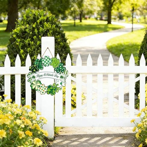 St. Patrick's Day Decoration Shamrock Door Wreath, Wooden St Patricks Day Hanging Decor for Front Door, Irish Spring Clover Wall Signs for Home Decor Party Outdoor Indoor Supply in Saudi Arabia