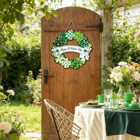 St. Patrick's Day Decoration Shamrock Door Wreath, Wooden St Patricks Day Hanging Decor for Front Door, Irish Spring Clover Wall Signs for Home Decor Party Outdoor Indoor Supply in Saudi Arabia