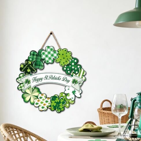 St. Patrick's Day Decoration Shamrock Door Wreath, Wooden St Patricks Day Hanging Decor for Front Door, Irish Spring Clover Wall Signs for Home Decor Party Outdoor Indoor Supply in Saudi Arabia