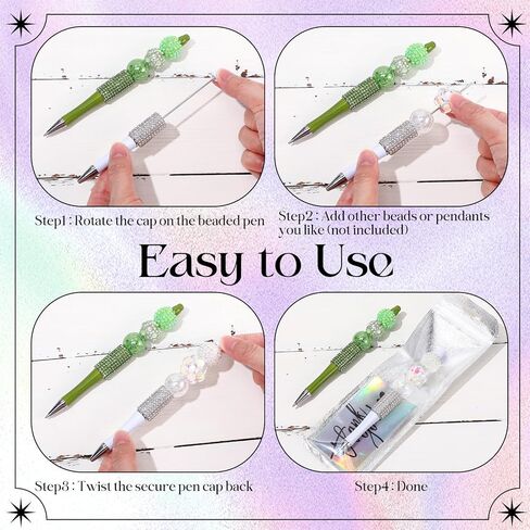 Marspark 80pcs Glitter Beadable Pen DIY Kits 20 Sets Fancy Diamond Bead Plastic Rhinestone Bling Pen Bulk with Refills & Bags Fun Bling Ballpoint for DIY Craft Making Gift, School Office Item in Saudi Arabia