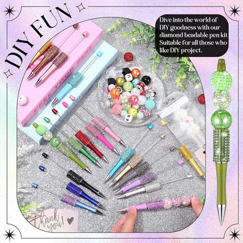 Marspark 80pcs Glitter Beadable Pen DIY Kits 20 Sets Fancy Diamond Bead Plastic Rhinestone Bling Pen Bulk with Refills & Bags Fun Bling Ballpoint for DIY Craft Making Gift, School Office Item in Saudi Arabia