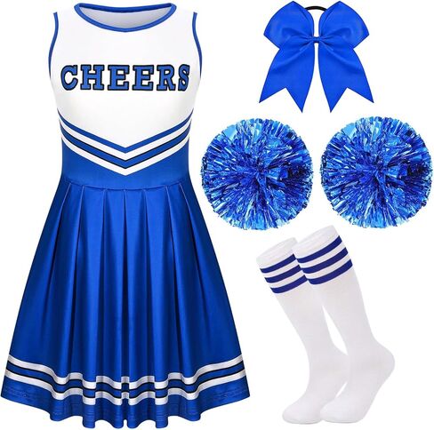 Girls Cheerleader Costume Set Include Dress,Hair Bow,Pom Poms and Socks for Halloween Party Dress Up in Saudi Arabia