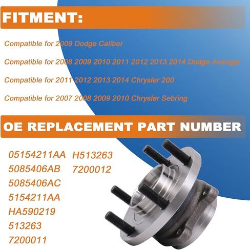 Front Wheel Hub Bearing Assembly 2 PCS Compatible for 2007-2014 Chrysler 200 Sebring, Compatible for 2008-2014 Dodge Avenger Caliber 5 Lugs Replace 513263 in Saudi Arabia