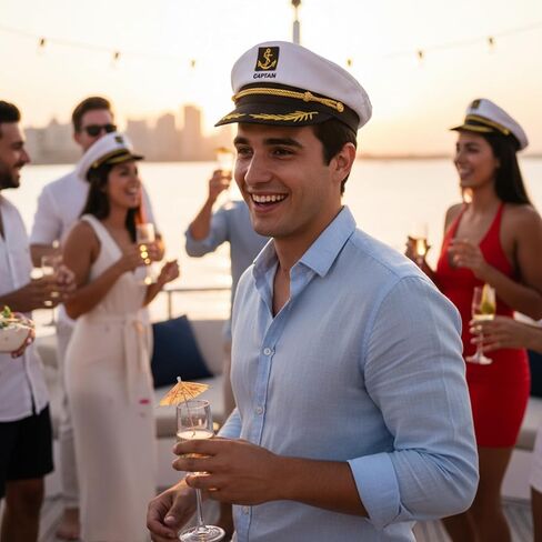 قبعة كابتن بحار من فيجوف، زي حفلات اليخت روك والقوارب البحرية البحرية للرجال والنساء في الهالوين in Kuwait