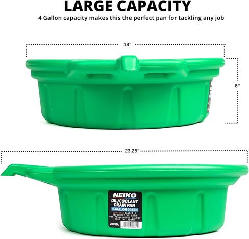 NEIKO 20761A Large Coolant/Oil Drain Pan, 4 Gallon (16L) Capacity, Antifreeze Green Plastic Anti Splash Oil Pan, Motor Oil Drip Catcher Pan, Non Spill Pour Spout, Oil Catch Pan for Changing Oil in Kuwait