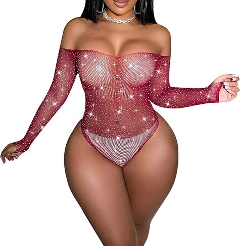 حجر الراين الملونة النساء الملابس الداخلية شبكة انظر من خلال شبكة صيد السمك ارتداءها البريق المرأة Bodystocking in Kuwait