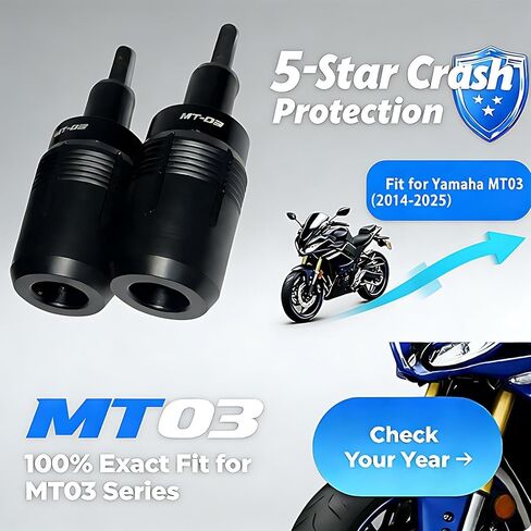 مزلقات إطار سوداء أنيقة تناسب Yamaha MT-03 MT03 (2014-2025) - واقي من تحطم الدراجة النارية بدون قطع، محرك ألومنيوم CNC ضد السقوط in Kuwait