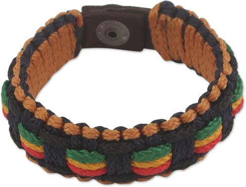 NOVICA Artisan سوار معصم رجالي مصنوع يدويًا حبل منسوج ملون من أفريقيا متعدد الألوان غانا [8.75 بوصة طول × 0.8 بوصة عرض] "Good Vibes" in Saudi Arabia
