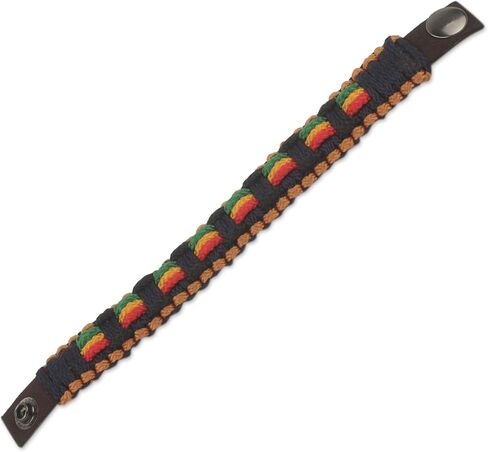 NOVICA Artisan سوار معصم رجالي مصنوع يدويًا حبل منسوج ملون من أفريقيا متعدد الألوان غانا [8.75 بوصة طول × 0.8 بوصة عرض] "Good Vibes" in Saudi Arabia