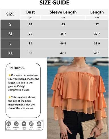 Off-Shoulder Ruffle Crop Top, Long Sleeve, Peach Orange in Saudi Arabia