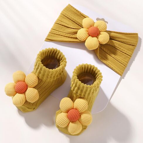 3pcs 0-1Y Cartoon Baby Socks Hair Band Sets for Infant Toddler Non Slip Breathable Soft Socks Baby Hairbands Newborn Headband Gift in Saudi Arabia