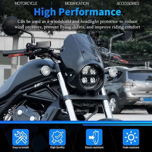 غطاء هدية للمصابيح الأمامية للدراجة النارية متوافق مع Honda Rebel CMX250 300 500 (2020-2025) وCMX1100 (2021-2025)، قناع المصباح الأمامي للتركيب على الشوكة، غطاء بديل للمصابيح الأمامية (أسود غير لامع) in Kuwait