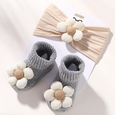 3pcs 0-1Y Cartoon Baby Socks Hair Band Sets for Infant Toddler Non Slip Breathable Soft Socks Baby Hairbands Newborn Headband Gift in Saudi Arabia
