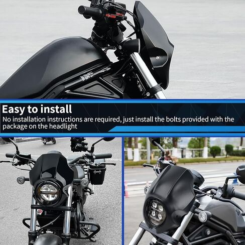 غطاء هدية للمصابيح الأمامية للدراجة النارية متوافق مع Honda Rebel CMX250 300 500 (2020-2025) وCMX1100 (2021-2025)، قناع المصباح الأمامي للتركيب على الشوكة، غطاء بديل للمصابيح الأمامية (أسود غير لامع) in Kuwait