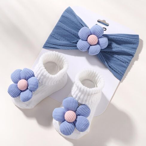 3pcs 0-1Y Cartoon Baby Socks Hair Band Sets for Infant Toddler Non Slip Breathable Soft Socks Baby Hairbands Newborn Headband Gift in Saudi Arabia