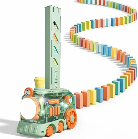 Domino Train Toy, 80 PCS Kids Games Automatic Dominos Set, STEM Montessori Toys for 3 Year Old, Colorful Lights & Music Creative Gifts for Boys Girls Autistic Age 3 4 5 6+ in Kuwait