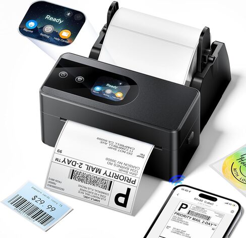 Phomemo Thermal Label Printer Upgraded with Touchable Screen, Shipping Label Printer for Small Business, 4x6 Wireless Thermal Label Printers for Shipping Package, with 4X6 Thermal Labels in Saudi Arabia