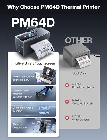 Phomemo Thermal Label Printer Upgraded with Touchable Screen, Shipping Label Printer for Small Business, 4x6 Wireless Thermal Label Printers for Shipping Package, with 4X6 Thermal Labels in Saudi Arabia