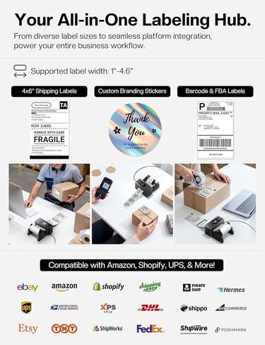 Phomemo Thermal Label Printer Upgraded with Touchable Screen, Shipping Label Printer for Small Business, 4x6 Wireless Thermal Label Printers for Shipping Package, with 4X6 Thermal Labels in Saudi Arabia