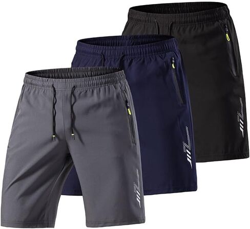 3 Pack Men's Athletic Shorts, Quick Dry Lightweight Gym Workout Shorts with Zipper Pockets, Breathable Ice Silk in Saudi Arabia