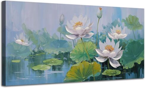 Acocifi زهرة اللوتس قماش جدار الفن لغرفة المعيشة محكم اللوحة كبيرة المناظر الطبيعية صورة عمل فني مؤطرة لغرفة النوم غرفة الطعام المطبخ مكتب ديكور جدار المنزل 58 "× 29" in Kuwait