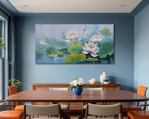Acocifi زهرة اللوتس قماش جدار الفن لغرفة المعيشة محكم اللوحة كبيرة المناظر الطبيعية صورة عمل فني مؤطرة لغرفة النوم غرفة الطعام المطبخ مكتب ديكور جدار المنزل 58 "× 29" in Kuwait