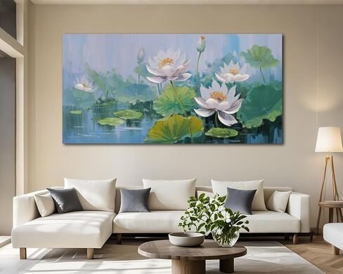 Acocifi زهرة اللوتس قماش جدار الفن لغرفة المعيشة محكم اللوحة كبيرة المناظر الطبيعية صورة عمل فني مؤطرة لغرفة النوم غرفة الطعام المطبخ مكتب ديكور جدار المنزل 58 "× 29" in Kuwait
