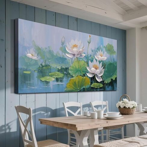 Acocifi زهرة اللوتس قماش جدار الفن لغرفة المعيشة محكم اللوحة كبيرة المناظر الطبيعية صورة عمل فني مؤطرة لغرفة النوم غرفة الطعام المطبخ مكتب ديكور جدار المنزل 58 "× 29" in Kuwait