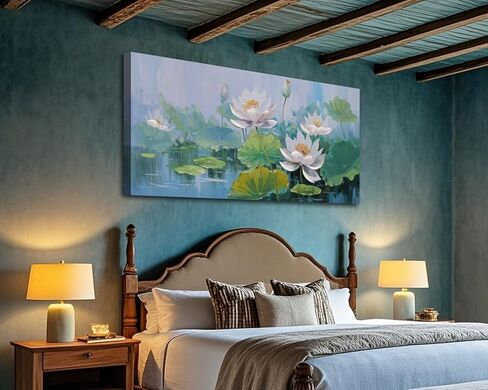 Acocifi زهرة اللوتس قماش جدار الفن لغرفة المعيشة محكم اللوحة كبيرة المناظر الطبيعية صورة عمل فني مؤطرة لغرفة النوم غرفة الطعام المطبخ مكتب ديكور جدار المنزل 58 "× 29" in Kuwait