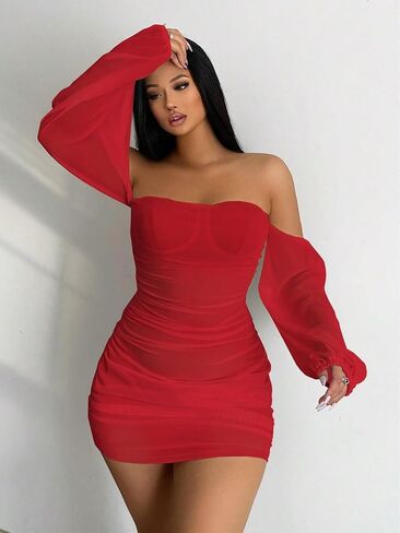 Womens' Sexy Slimming Fit Solid Color Casual Long Sleeve Dresses in Saudi Arabia