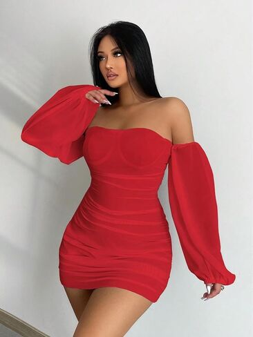 Womens' Sexy Slimming Fit Solid Color Casual Long Sleeve Dresses in Saudi Arabia