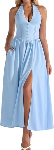 XinFSh Women's Summer Halter Corset Wedding Guest Maxi Dress Floral Flowy A Line Long Tea Party Dresses with Pockets in Saudi Arabia
