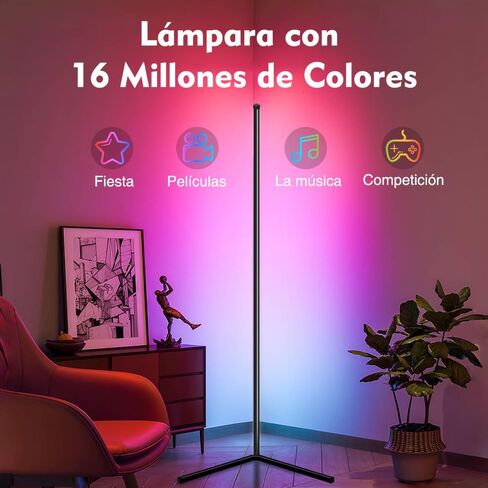 مصباح أرضي للزاوية YHW RGB، تطبيق ذكي وجهاز تحكم عن بعد، مزامنة الموسيقى الخفيفة المحيطة، مصباح LED مع 16 مليون لون لغرفة النوم، وغرفة الألعاب في غرفة المعيشة. in Kuwait