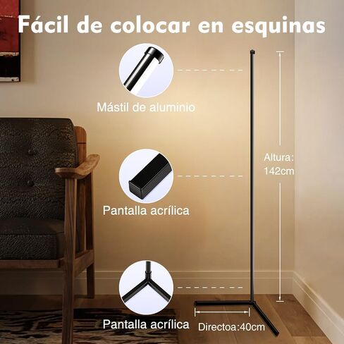 مصباح أرضي للزاوية YHW RGB، تطبيق ذكي وجهاز تحكم عن بعد، مزامنة الموسيقى الخفيفة المحيطة، مصباح LED مع 16 مليون لون لغرفة النوم، وغرفة الألعاب في غرفة المعيشة. in Kuwait