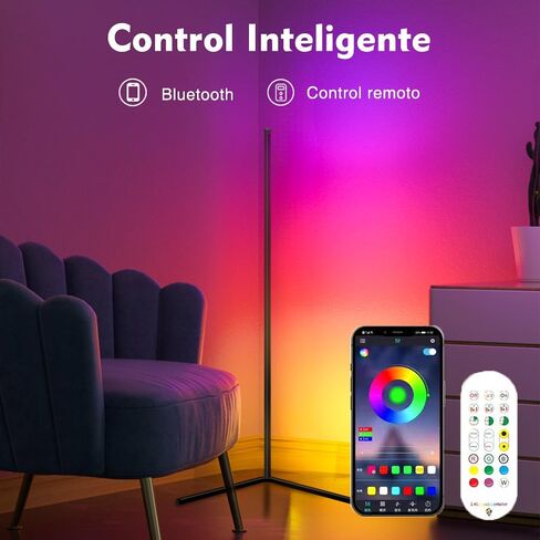 مصباح أرضي للزاوية YHW RGB، تطبيق ذكي وجهاز تحكم عن بعد، مزامنة الموسيقى الخفيفة المحيطة، مصباح LED مع 16 مليون لون لغرفة النوم، وغرفة الألعاب في غرفة المعيشة. in Kuwait