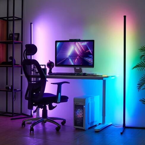 مصباح أرضي للزاوية YHW RGB، تطبيق ذكي وجهاز تحكم عن بعد، مزامنة الموسيقى الخفيفة المحيطة، مصباح LED مع 16 مليون لون لغرفة النوم، وغرفة الألعاب في غرفة المعيشة. in Kuwait