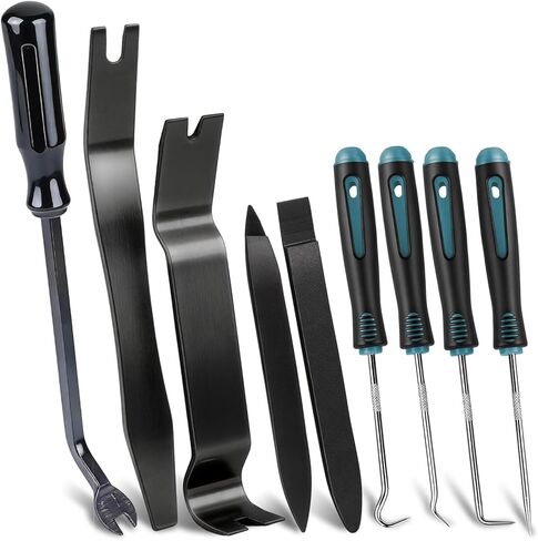 مجموعة أدوات إزالة الحواف التلقائية من Aleric مكونة من 9 قطع - أداة فك بلاستيكية لإزالة مشبك لوحة القيادة ولوحة الباب، ومزيل أدوات التثبيت، ومجموعة أدوات إزالة حواف السيارة مع خطاف دقيق ومجموعة اختيار للسيارات in Kuwait