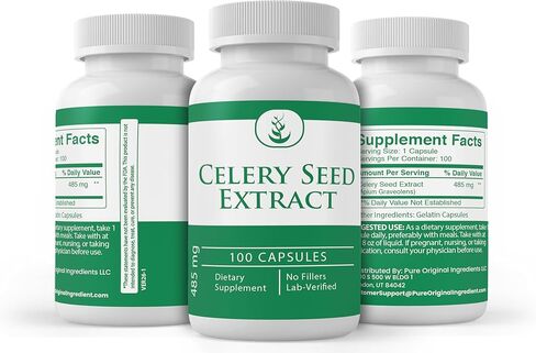 Pure Original Ingredients Celery Seed Extract, (100 Capsules) Always Pure, No Additives Or Fillers, Lab Verified in Saudi Arabia