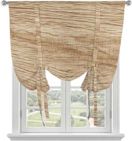 Country Farmhouse Tie Up Curtains for Window, Vintage Brown Wooden Grain Thermal Insulated Balloon Shade Adjustable Rod Pocket Curtains Valance Panels for Kitchen Bathroom Café 34'' x 45'' in Saudi Arabia